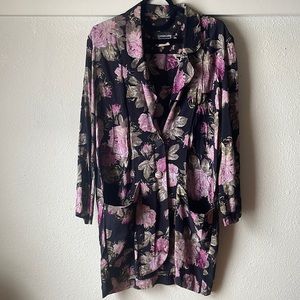 Vintage Carole Little long floral lagenlook button blazer—100% rayon